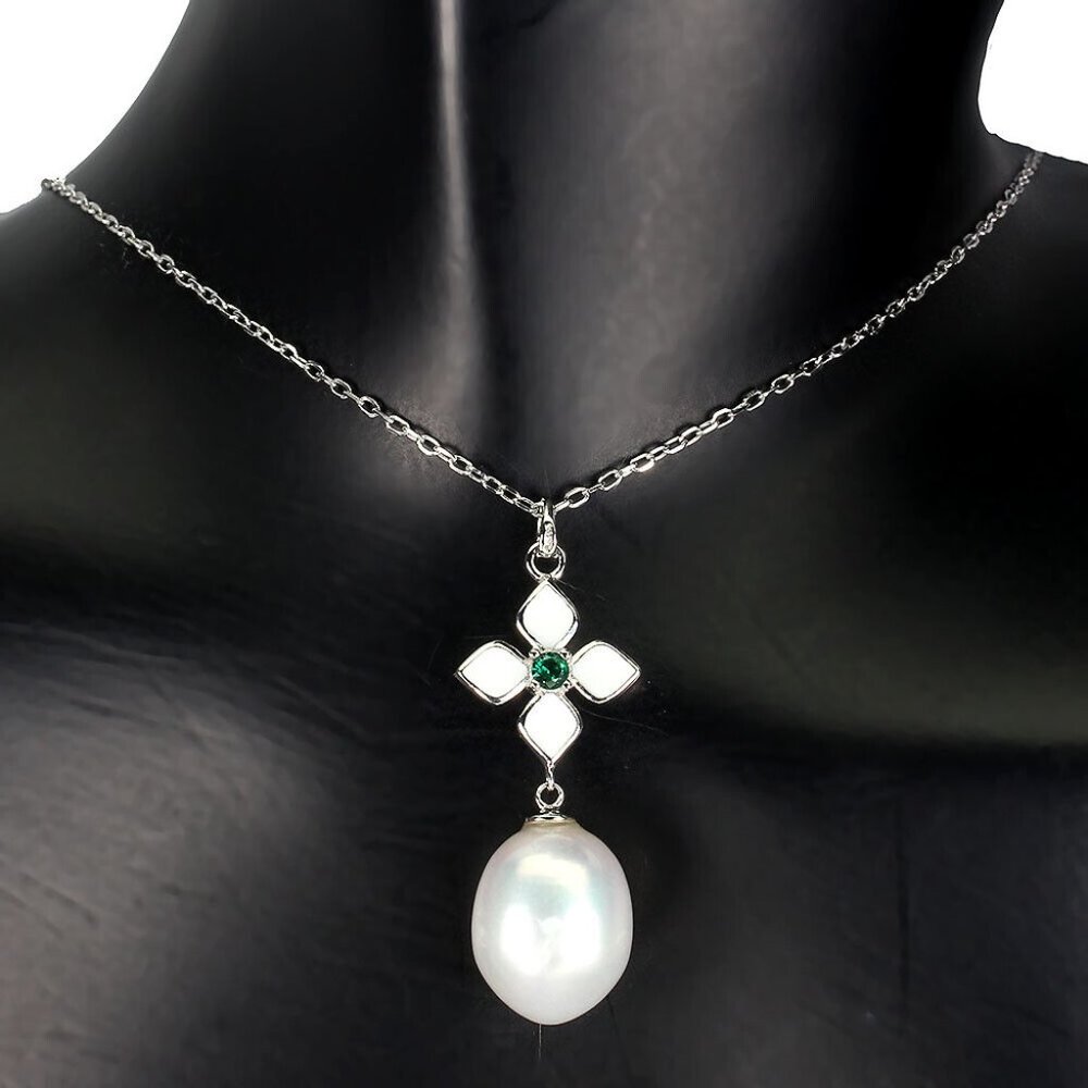 Natural White  Pearl .925 Sterling Silver Pensant Necklace